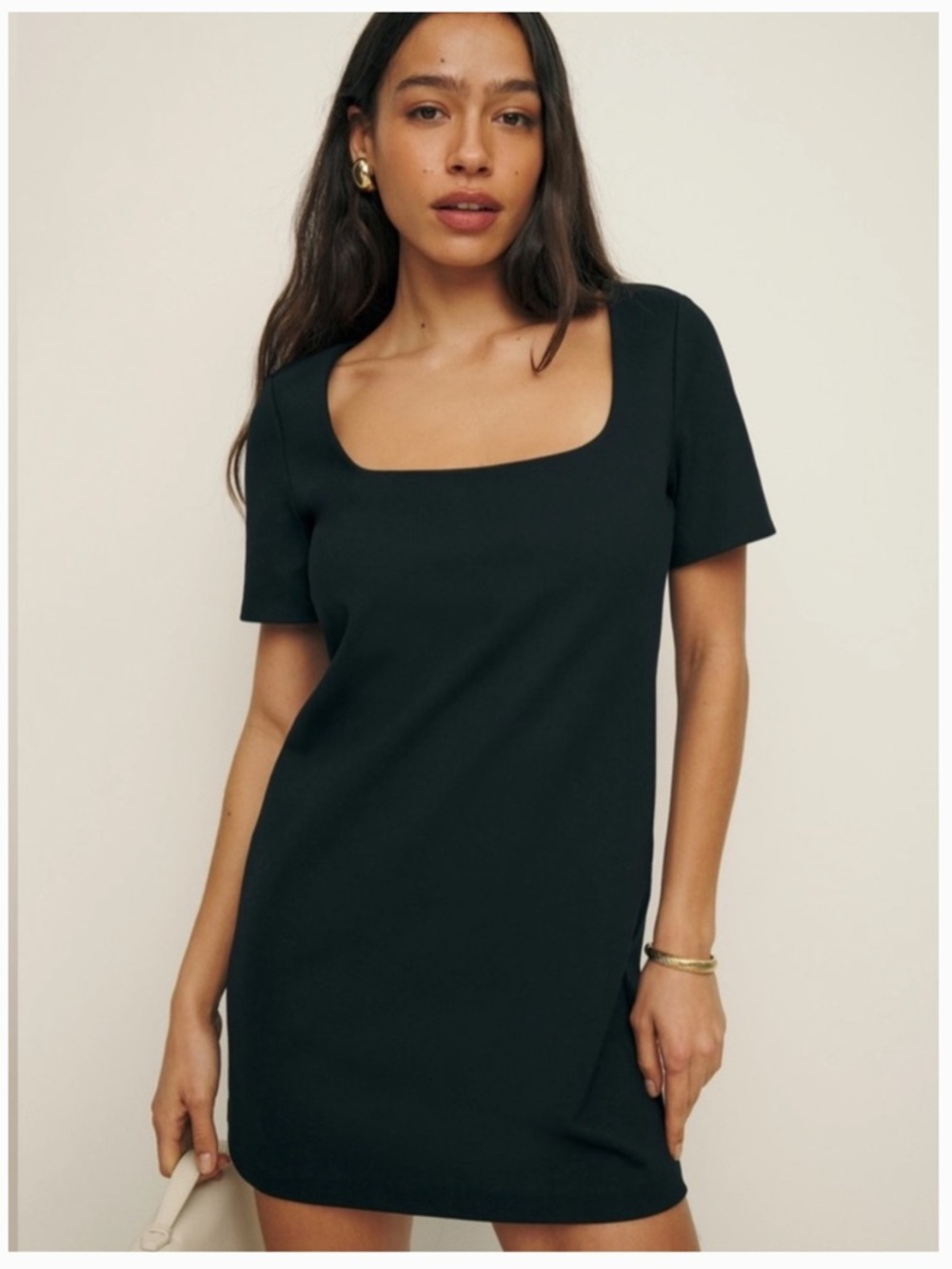 Reformation Carol Black Square Neck Mini Dress in Black